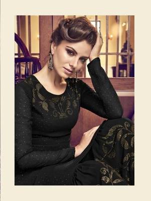 Black golden print faux georgette salwar 2