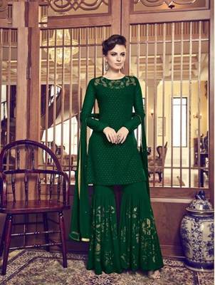 Green golden print faux georgette salwar 1
