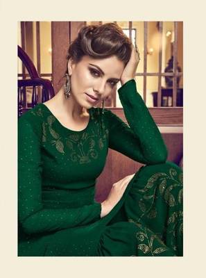 Green golden print faux georgette salwar 2