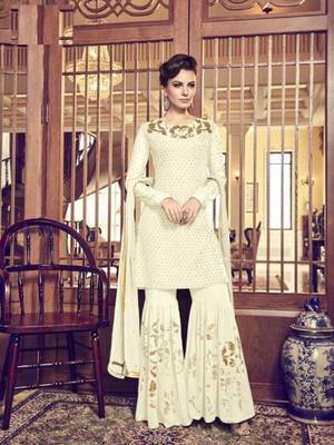 White golden print faux georgette salwar 1