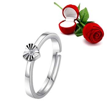 Silver Plated Adjustable Ring With 1 Piece Red Rose Gift Box  For Girls And Women 1