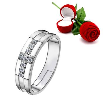 Silver Plated Adjustable Ring With 1 Piece Red Rose Gift Box  For Girls And Women 1