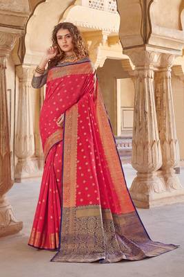 Pink Handloom art silk Jacquard saree with blouse 1