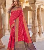 Pink Handloom art silk Jacquard saree with blouse