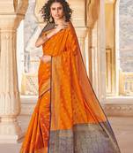 Mustard Yellow Handloom art silk Jacquard saree with blouse