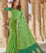 Light Green Linen Cotton Zari Work saree with blouse