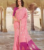 Light Pink Linen Cotton Zari Work saree with blouse