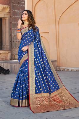 Blue Handloom art silk Jacquard saree with blouse 1