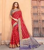Red Handloom art silk Jacquard saree with blouse