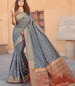 Grey Handloom art silk Jacquard saree with blouse
