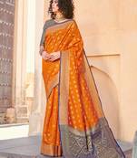 Mustard Yellow Handloom art silk Jacquard saree with blouse