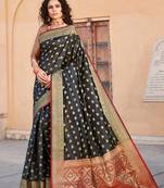 Black Handloom art silk Jacquard saree with blouse