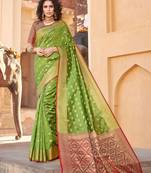 Parrot Green Handloom art silk Jacquard saree with blouse