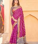 Magenta Handloom art silk Jacquard saree with blouse