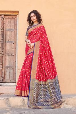 Gajari Handloom art silk Jacquard saree with blouse 1