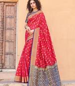 Gajari Handloom art silk Jacquard saree with blouse