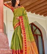 Parrot Green art silk Jacquard saree with blouse