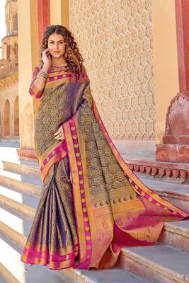 Blue art silk Jacquard saree with blouse 1