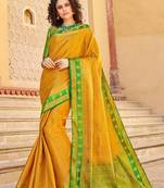 Yellow art silk Jacquard saree with blouse