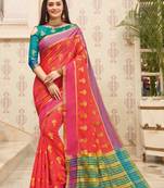 Gajari Cotton Handloom Woven Work Saree With Blouse