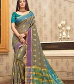 Grey Cotton Handloom Woven Work saree with blouse