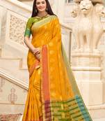 Yellow Cotton Handloom Woven Work saree with blouse