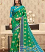 Green Cotton Handloom Woven Work saree with blouse