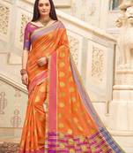Orange Cotton Handloom Woven Work saree with blouse