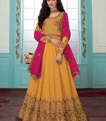 Orange Embroidered Faux Georgette Salwar