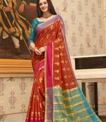 Rusk Red Cotton Handloom Woven Work saree with blouse