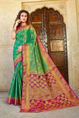 Sea Green art silk Jacquard saree with blouse 1