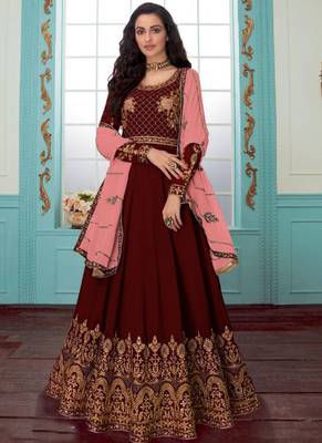 Maroon Embroidered Faux Georgette Salwar 1