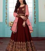Maroon Embroidered Faux Georgette Salwar