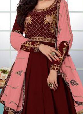 Maroon Embroidered Faux Georgette Salwar 2