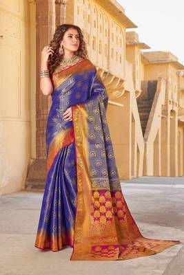 Violet art silk Jacquard saree with blouse 1