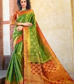Green art silk Jacquard saree with blouse