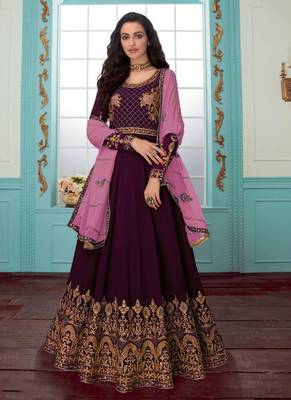 Purple Embroidered Faux Georgette Salwar 1