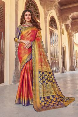 Gajari art silk Jacquard saree with blouse 1