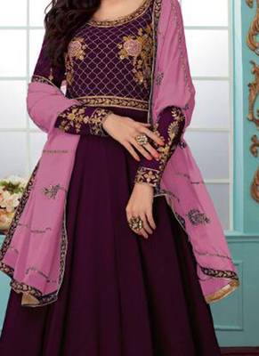 Purple Embroidered Faux Georgette Salwar 2