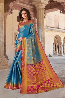 Sky Blue art silk Jacquard saree with blouse 1