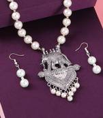 Silver Plated Elephant Shape Pendant Pear Mala Set For Girl Women