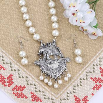 Silver Plated Elephant Shape Pendant Pear Mala Set For Girl Women 3