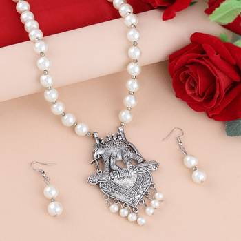 Silver Plated Elephant Shape Pendant Pear Mala Set For Girl Women 4