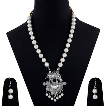 Silver Plated Elephant Shape Pendant Pear Mala Set For Girl Women 5