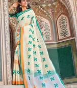 Off White Linen Cotton Thread Work saree with blouse