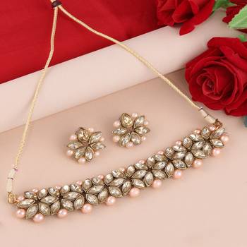 Gold Plated Party Wear Choker Jewellery Set For Girl Women 4