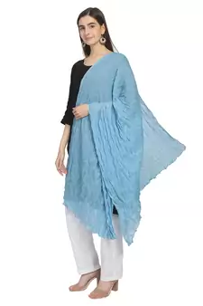 Blue Solid Cotton Crinckled Scarf