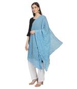 Blue Solid Cotton Crinckled Scarf