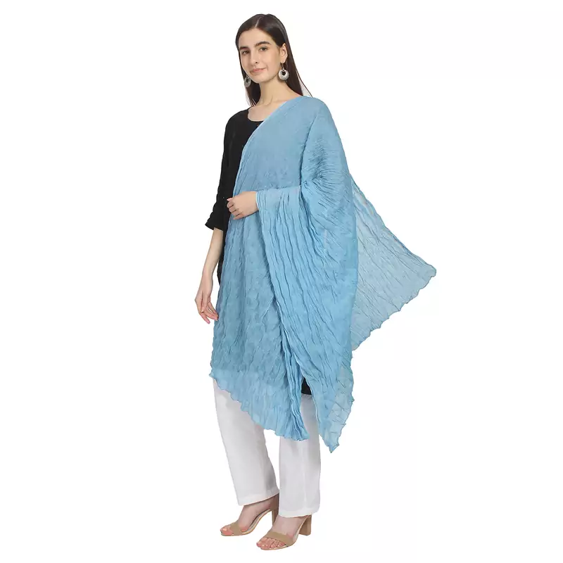 Blue Solid Cotton Crinckled Scarf