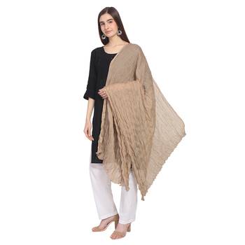 Brown Solid Cotton Crinckled Scarf 1